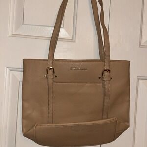 Alexis Bendel Women Tan Pebbled Faux Leather Tote Bag Gold Hardware Skinny Strap